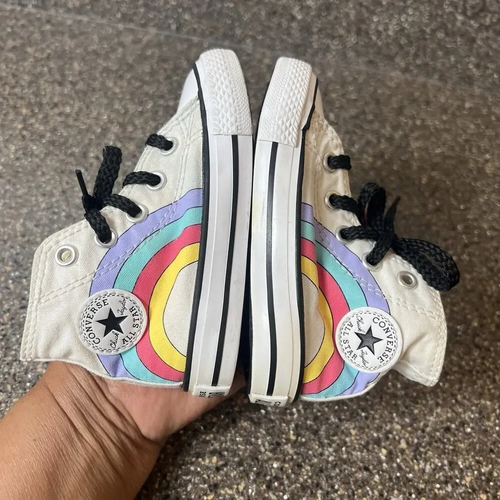Converse Kids Infant Baby Sz 5 White Unicorn Canvas Sneaker Lace Up Hi Top Shoes